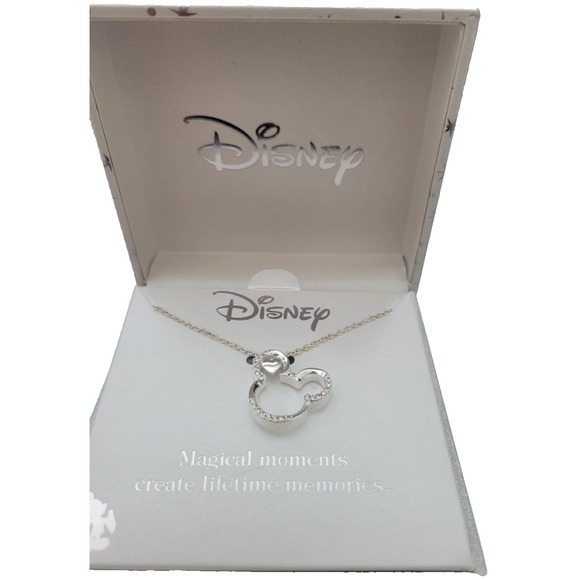 Disney Jewelry - Disney Mickey Mouse Heart Crystal Pendant‎ Necklace Silver Tone Magical Moments